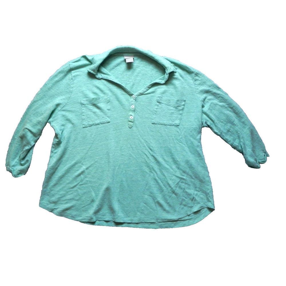 Chicos Shirt Womens 2 Buttons Collared Pockets Casual Blouse‎ Ladies